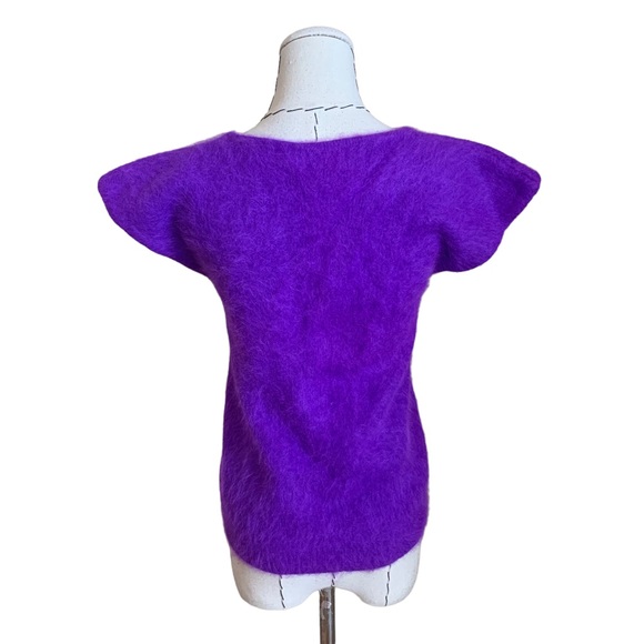 Vintage 80s Rafique Angora Rabbit Hair Short Sleeve Neon Purple Sweater Small - Picture 4 of 8